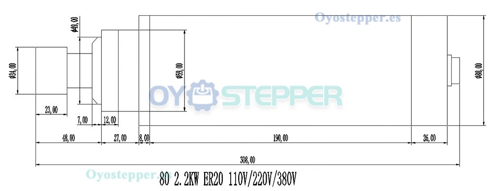 Kit de husillo CNC de 2,2kW ER20 80mm 24000rpm refrigerado por aire con VFD de 2,2kW